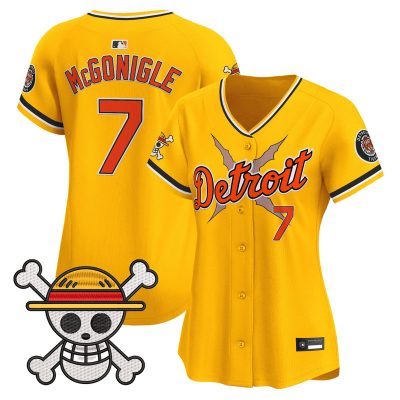 Women's Detroit Tigers x One Piece Vapor Premier Limited Jersey - Gold / Kevin McGonigle