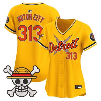 Women's Detroit Tigers x One Piece Vapor Premier Limited Jersey - Gold / Motor City 313
