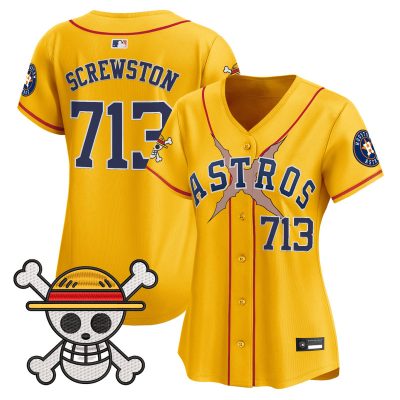 Women's Houston Astros x One Piece Vapor Premier Limited Jersey - Gold / Screwston 713