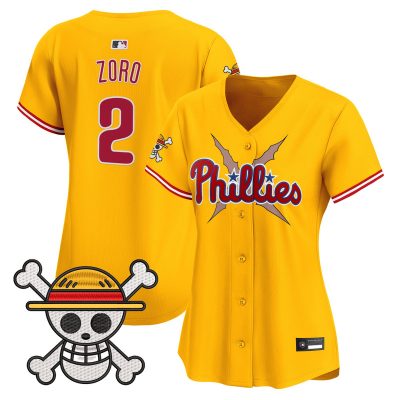 Women's Philadelphia Phillies x One Piece Vapor Premier Limited Jersey - Gold / Zoro