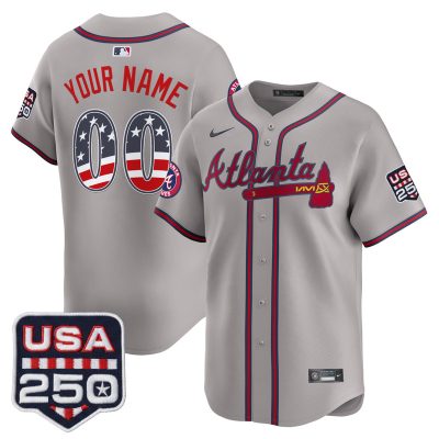 Atlanta Braves USA 250 Fourth of July Vapor Premier Limited Custom Jersey - Gray
