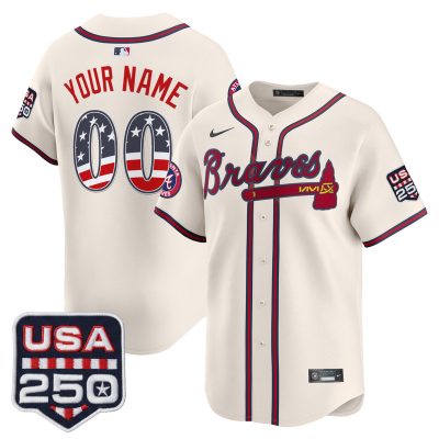 Atlanta Braves USA 250 Fourth of July Vapor Premier Limited Custom Jersey - Liberty Cream