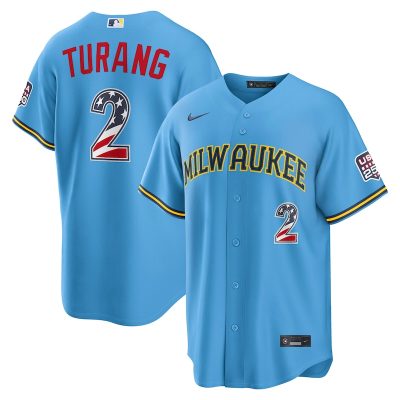 Brice Turang Milwaukee Brewers USA 250 Fourth of July Road Stadium Jersey - Light Blue