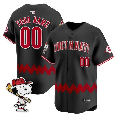 Cincinnati Reds x Peanuts Vapor Premier Limited Custom Jersey - Stitched - Black