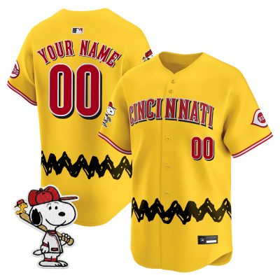 Cincinnati Reds x Peanuts Vapor Premier Limited Custom Jersey - Stitched - Gold