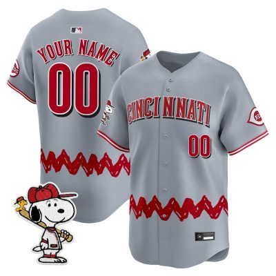 Cincinnati Reds x Peanuts Vapor Premier Limited Custom Jersey - Stitched - Gray