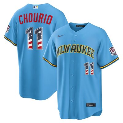 Jackson Chourio Milwaukee Brewers USA 250 Fourth of July Road Stadium Jersey - Light Blue