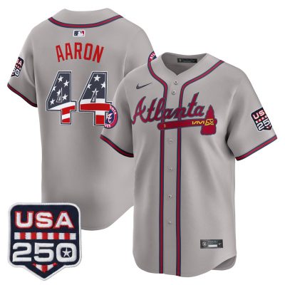 Men's Atlanta Braves USA 250 Fourth of July Vapor Premier Limited Jersey - Gray / Hank Aaron