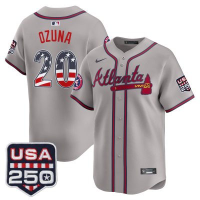 Men's Atlanta Braves USA 250 Fourth of July Vapor Premier Limited Jersey - Gray / Marcell Ozuna