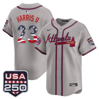 Men's Atlanta Braves USA 250 Fourth of July Vapor Premier Limited Jersey - Gray / Michael Harris II