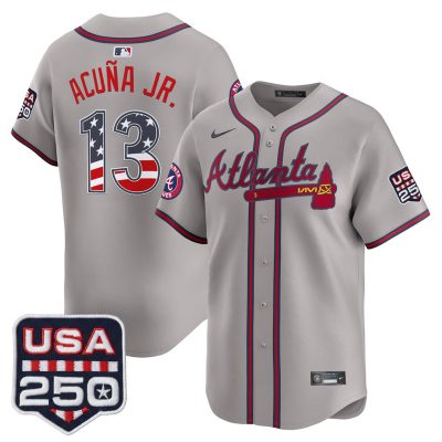 Men's Atlanta Braves USA 250 Fourth of July Vapor Premier Limited Jersey - Gray / Ronald Acuna Jr.