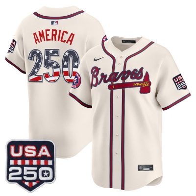 Men's Atlanta Braves USA 250 Fourth of July Vapor Premier Limited Jersey - Liberty Cream / #250 America