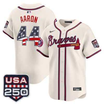Men's Atlanta Braves USA 250 Fourth of July Vapor Premier Limited Jersey - Liberty Cream / Hank Aaron