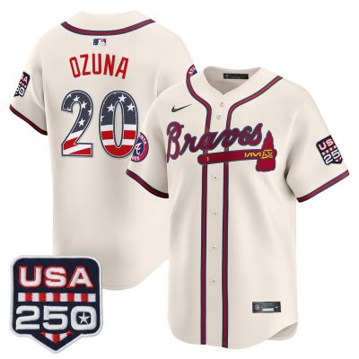 Men's Atlanta Braves USA 250 Fourth of July Vapor Premier Limited Jersey - Liberty Cream / Marcell Ozuna