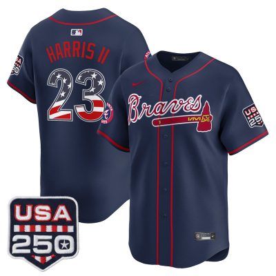 Men's Atlanta Braves USA 250 Fourth of July Vapor Premier Limited Jersey - Navy / Michael Harris II