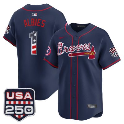 Men's Atlanta Braves USA 250 Fourth of July Vapor Premier Limited Jersey - Navy / Ozzie Albies