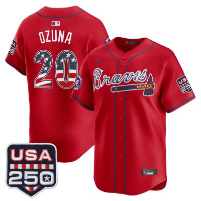 Men's Atlanta Braves USA 250 Fourth of July Vapor Premier Limited Jersey - Red / Marcell Ozuna