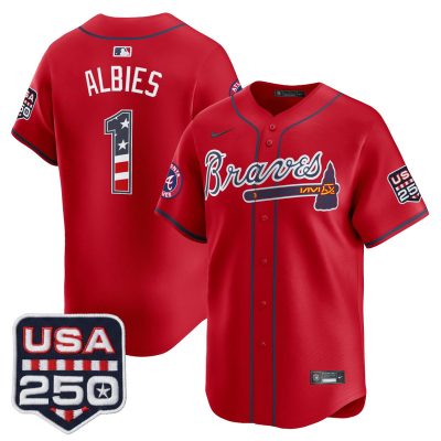 Men's Atlanta Braves USA 250 Fourth of July Vapor Premier Limited Jersey - Red / Ozzie Albies