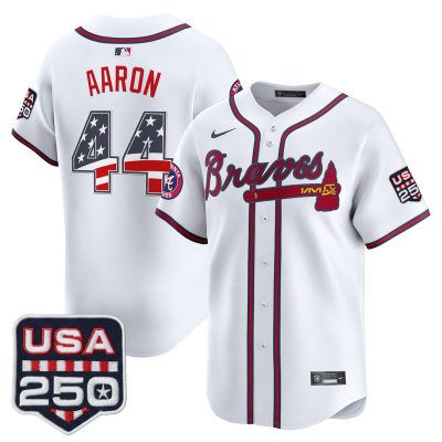 Men's Atlanta Braves USA 250 Fourth of July Vapor Premier Limited Jersey - White / Hank Aaron