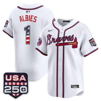 Men's Atlanta Braves USA 250 Fourth of July Vapor Premier Limited Jersey - White / Ozzie Albies