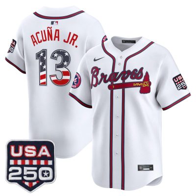 Men's Atlanta Braves USA 250 Fourth of July Vapor Premier Limited Jersey - White / Ronald Acuna Jr.