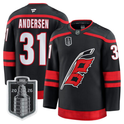 Men's Carolina Hurricanes 2026 Stanley Cup Champions Premium Jersey - Black / Frederik Andersen