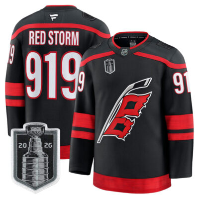 Men's Carolina Hurricanes 2026 Stanley Cup Champions Premium Jersey - Black / Red Storm 919