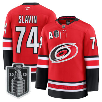 Men's Carolina Hurricanes 2026 Stanley Cup Champions Premium Jersey - Red / Jaccob Slavin