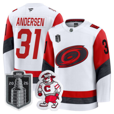 Men's Carolina Hurricanes 2026 Stanley Cup Champions Premium Jersey - White / Frederik Andersen