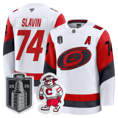 Men's Carolina Hurricanes 2026 Stanley Cup Champions Premium Jersey - White / Jaccob Slavin