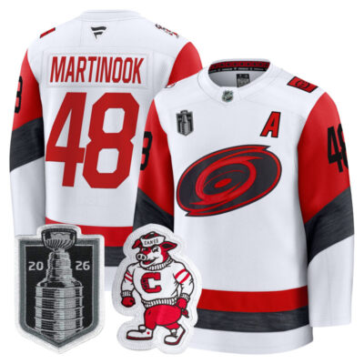 Men's Carolina Hurricanes 2026 Stanley Cup Champions Premium Jersey - White / Jordan Martinook