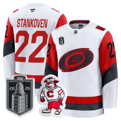 Men's Carolina Hurricanes 2026 Stanley Cup Champions Premium Jersey - White / Logan Stankoven