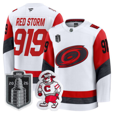 Men's Carolina Hurricanes 2026 Stanley Cup Champions Premium Jersey - White / Red Storm 919