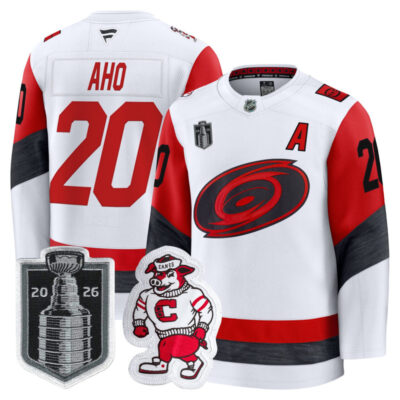 Men's Carolina Hurricanes 2026 Stanley Cup Champions Premium Jersey - White / Sebastian Aho