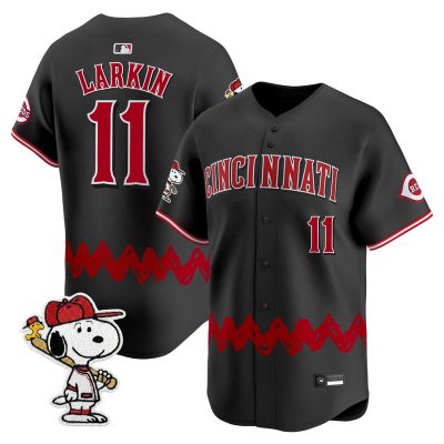 Men's Cincinnati Reds x Peanuts Vapor Premier Limited Jersey - Stitched - Black / Barry Larkin