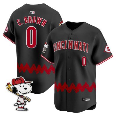 Men's Cincinnati Reds x Peanuts Vapor Premier Limited Jersey - Stitched - Black / Charlie Brown