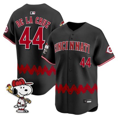 Men's Cincinnati Reds x Peanuts Vapor Premier Limited Jersey - Stitched - Black / Elly De La Cruz