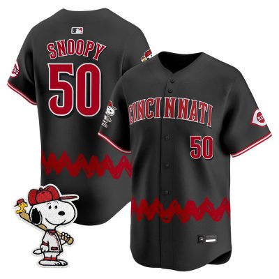 Men's Cincinnati Reds x Peanuts Vapor Premier Limited Jersey - Stitched - Black / Snoopy