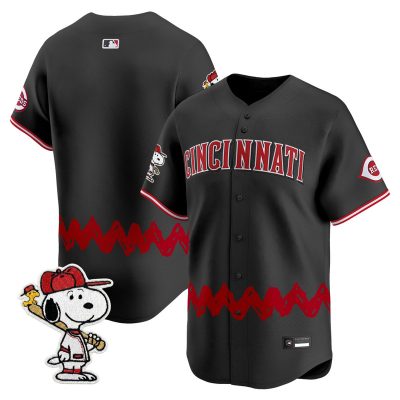 Men's Cincinnati Reds x Peanuts Vapor Premier Limited Jersey - Stitched - Black / Team