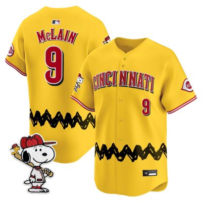 Men's Cincinnati Reds x Peanuts Vapor Premier Limited Jersey - Stitched - Gold / Matt Mclain
