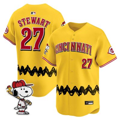 Men's Cincinnati Reds x Peanuts Vapor Premier Limited Jersey - Stitched - Gold / Sal Stewart
