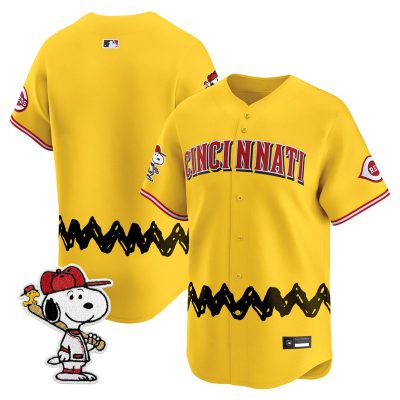 Men's Cincinnati Reds x Peanuts Vapor Premier Limited Jersey - Stitched - Gold / Team