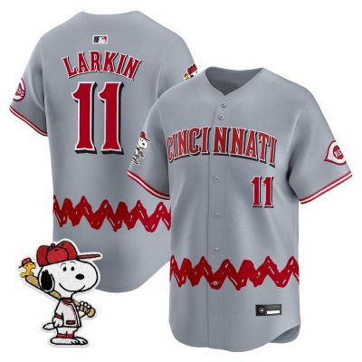 Men's Cincinnati Reds x Peanuts Vapor Premier Limited Jersey - Stitched - Gray / Barry Larkin