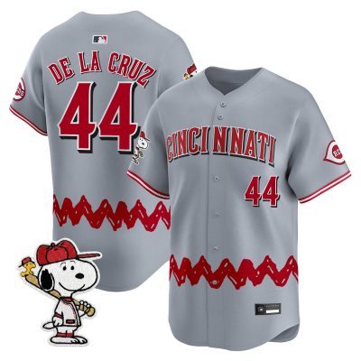 Men's Cincinnati Reds x Peanuts Vapor Premier Limited Jersey - Stitched - Gray / Elly De La Cruz