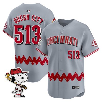 Men's Cincinnati Reds x Peanuts Vapor Premier Limited Jersey - Stitched - Gray / Queen City 513