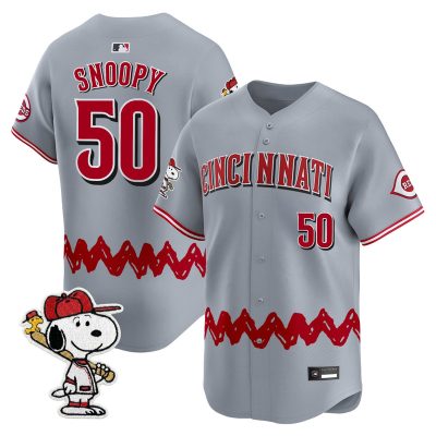 Men's Cincinnati Reds x Peanuts Vapor Premier Limited Jersey - Stitched - Gray / Snoopy