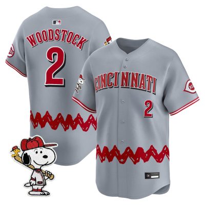 Men's Cincinnati Reds x Peanuts Vapor Premier Limited Jersey - Stitched - Gray / Woodstock