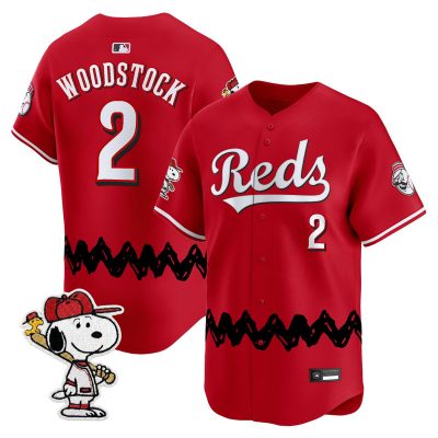 Men's Cincinnati Reds x Peanuts Vapor Premier Limited Jersey - Stitched - Red / Woodstock