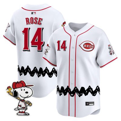 Men's Cincinnati Reds x Peanuts Vapor Premier Limited Jersey - Stitched - White / Pete Rose