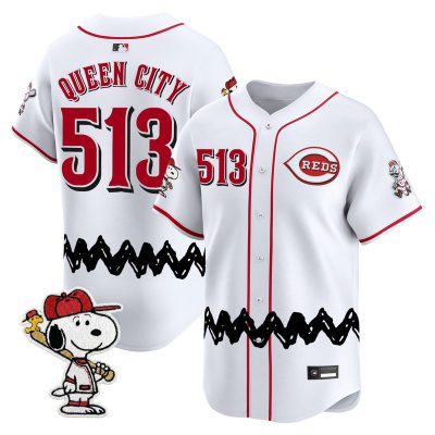 Men's Cincinnati Reds x Peanuts Vapor Premier Limited Jersey - Stitched - White / Queen City 513